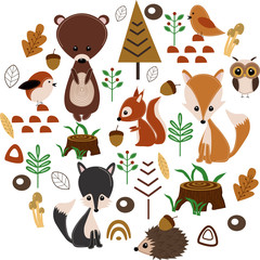 poster with forest animals - vector illustration, eps