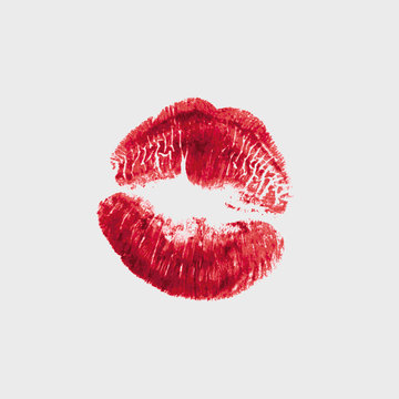 Vector realistic illustration of womans girl red lipstick kiss mark. Isolated on white background. Valentines day icon, world kiss day. sign, symbol, clip art for design.