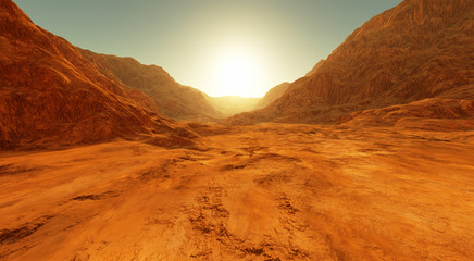 Sunset on Mars. Martian landscape, dry river bed on Mars © Peter Jurik
