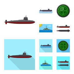 Vector illustration of war  and ship sign. Collection of war  and fleet stock symbol for web.