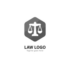 Law logo template design. Law logo with modern frame vector design