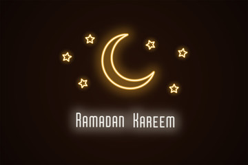 Neon illustration of Ramadan Kareem. Vector neon