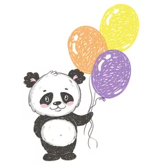 Papier Peint photo Animaux avec ballon Ours panda mignon avec des ballons