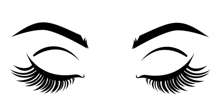 Eyelash Extension Logo. Vector Illustration With Closed Eyes 