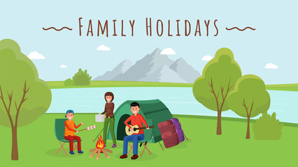 Family camping illustration