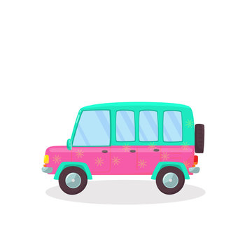 recommend clip art: Colored Modern Car with Flowers Pattern Isolated.
