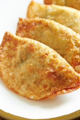 Deep fried dumpling on plate