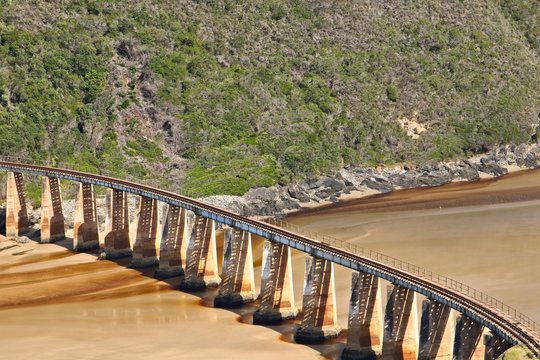Kaaimans River Railway Bridge, Wilderness, South Africa. This is a popular tourist attraction on the Garden Route. 