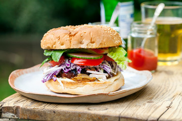 Beef burger with salad