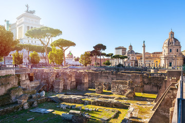Obraz na płótnie Canvas Trajan's Column and churches, Rome, Italy