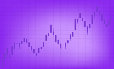 Chart of forex candles, stock market. Purple background with grid. Registration of trade on the stock exchange, advertising, banners. The candlestick chart is going up, a growing trend.