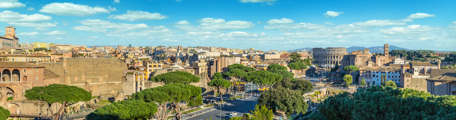 Naklejka premium Scenic panorama of Rome with Colosseum and Roman Forum, Italy.