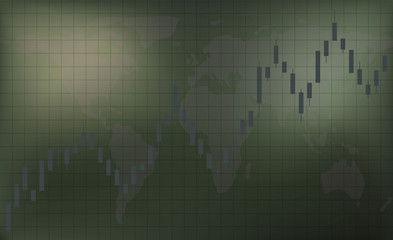 Trading on the stock exchange and the market of phoneme. Chart candles uptrend. Dark green background. Free space for inscriptions and text. Business background.