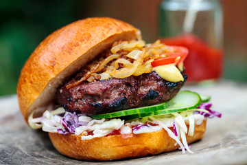 Beef burger with salad