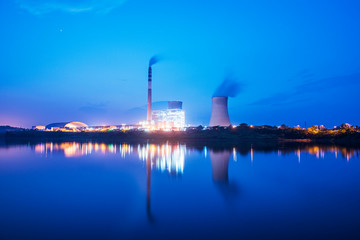 At dusk, the thermal power plants  , Cooling tower of nuclear power plant Dukovany 