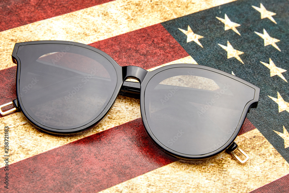 Sticker sunglasses on the american flag