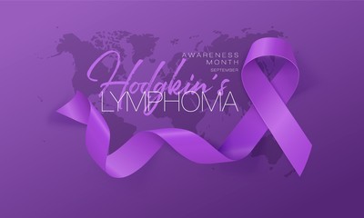 Fototapeta premium Hodgkin's Lymphoma Awareness Calligraphy Poster Design. Realistic Violet Ribbon. September is Cancer Awareness Month. Vector