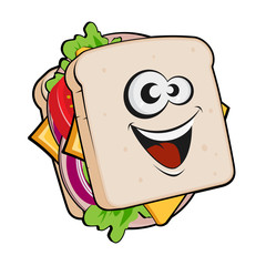 funny cartoon illustration of a sandwich