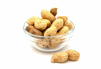 peanuts in a bowl isolated on white background