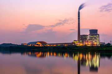 Naklejka na ściany i meble At dusk, the thermal power plants , Cooling tower of nuclear power plant Dukovany 
