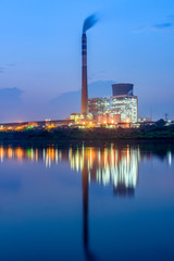 At dusk, the thermal power plants  , Cooling tower of nuclear power plant Dukovany 