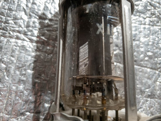 The old radio in lamp GU-50 the close-up