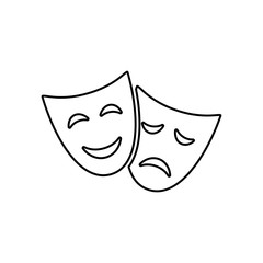 Happy and sad drama mask, simple outline icon