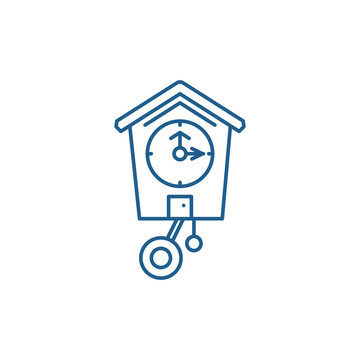 recommend clip art: Cuckoo clock line concept icon. Cuckoo clock flat  vector website sign, outline symbol, illustration.