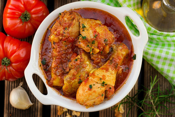 Traditional Georgian dish of stewed chicken in tomato sauce Chakhokhbili