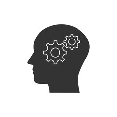 Head, gear, solution idea icon. Vector illustration, flat design.