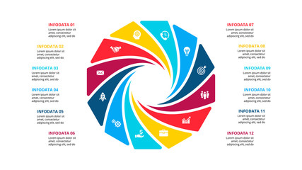 Vector cycle infographic. Diagram with 12 options or steps. Presentation slide.