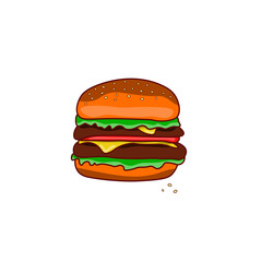 Classic colored hamburger on a white isolated background. Fastfood meal. Vector illustration.
