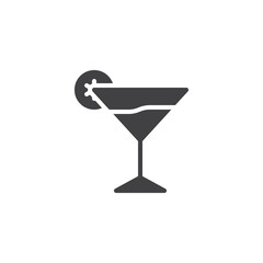 Cocktail glass with lime vector icon. filled flat sign for mobile concept and web design. Martini drink glass glyph icon. Symbol, logo illustration. Pixel perfect vector graphics