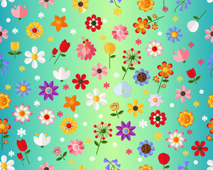 Vector flat seamless texture pattern Colorful Flowers.