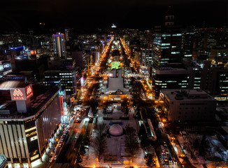 Fototapeta na wymiar Night scene of Sapporo Hokkaido Japan in Winter