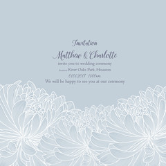 Wedding invitation with flowers of chrysanthemum. Congratulations on your birthday, invitation card. Flower pattern. Element for printing, design, creativity, scrapbooking.