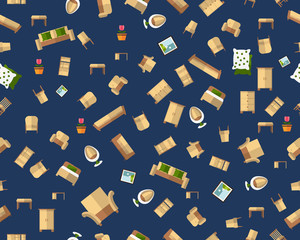 Vector flat seamless texture pattern Comfortable sofas and couches furniture.