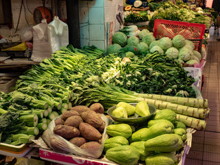 Vegetable vendor at  kowloon city market in Hong Kong