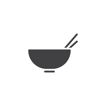 Noodles Bowl Vector Icon. Filled Flat Sign For Mobile Concept And Web Design. Asian Soup Bowl With Chopsticks Glyph Icon. Chinese Food Symbol, Logo Illustration. Pixel Perfect Vector Graphics