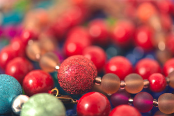 Mixed colors beads close-up made from natural stones or glass marbles