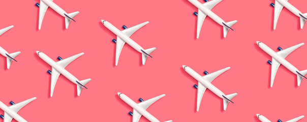 Toy miniature airplanes overhead view flat lay