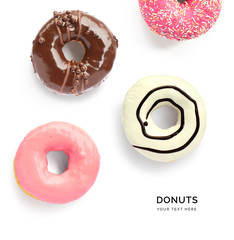 Creative layout made of donuts. Flat lay. Food concept. Macro  concept.