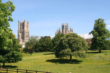 Fototapeta na wymiar Ely Cathedral in Ely Cambridgeshire UK against a clear blue sky