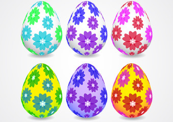 Bright colored Easter eggs on a white background. Spring holiday. Vector illustration for your design.