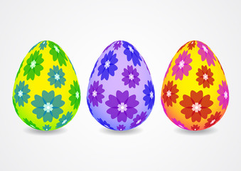 Bright colored Easter eggs on a white background. Spring holiday. Vector illustration for your design.