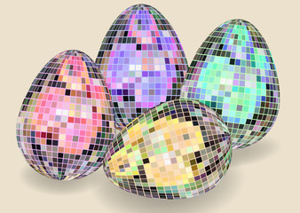 Bright colored creative Easter eggs on a light background. Spring holiday. Vector illustration for your design.