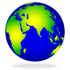 Vector drawing of the globe with shadow on white background