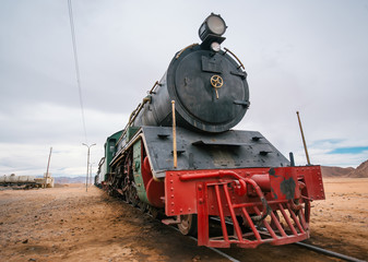 Obraz premium Locomotive train in Wadi Rum desert, Jordan.