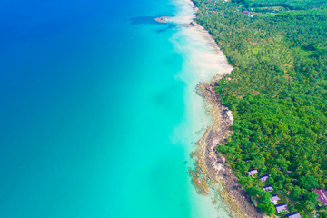 Fototapeta na wymiar Aerial view exotic white sand beach turquoise sea water