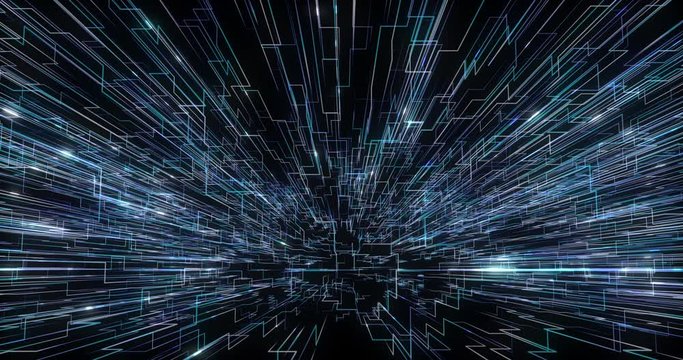 Rectangular movement of lines in the perspective of 3D space. Network structure. Looped 